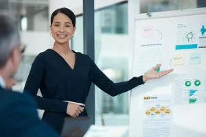 confident employee presenting in a meeting